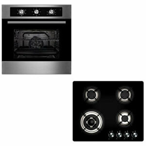 Oven & Hob Bundle | Cookology 60cm Built-in Electric Fan Oven in Stainless Steel & Gas-on-Glass Hob Pack