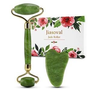 Jade Roller and Gua Sha Massager Tools Jiasoval AntiAging Face Roller Massage Facial Roller to Reduce Wrinkles Eye Puffiness Durable Noiseless St
