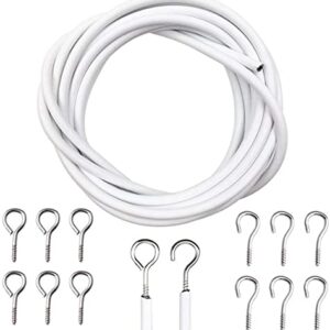 D.A.Y. Republic 4 Meter Curtain Wire Cord with 8 Pairs of Hooks & Eyes, Multi-Purpose Voile Wire Cable, Cut to Size, Perfect for Hanging up Net C