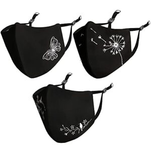 MASQ by QOne 4 Layer Reusable Washable Cotton Cloth Face Mask Combo for Women Girls with Ear Loops  Lanyard Black