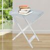 WANGLE Acrylic Folding Tray Table Transparent Portable Coffee Tea Table Modern Square End Table Rectangle Snack Tray Desk for Small Space Living