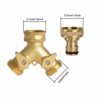2 Way Brass Tap Connector, Garden Hose Splitter 2 Way Y Valve Brass Hose Connector Garden Tap with 2Pcs 3/4" Garden Hose Tap Connector
