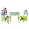 WODENY Kids Table  Chair Sets Furniture Hand Crafted Children Writing Desk Seats Secretaire with Cartoon Paintings Two Chairs Included for Boys G