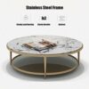 Round Coffee Table Marble Stainless Steel Frame Tea Table Double Layer Storage End Table Creative Modernfor Living Room Bedroom Office8040cm