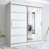 RAC3 Race to Road Stylish Bedroom Sliding Wardrobe with Lamp - Ample Storage Space and Sleek Design comes in White/Grey/Black/Oak and Width 150cm