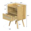 SUPERJARE Nightstand with Charging Station  RattanLike Decor Drawer Rattan End Table with Solid Wood Feet Bed Side Table with Open Storage for Be