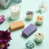 Hand Made Relaxation Pampering Wellbeing Gift Set  4 Relaxation Bath Melts Dead Sea Bath Salts  LavenderPatchouli Soy Wax Glass Candle  Wild Hone