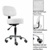 KKTONER Round Rolling Stool with Back PU Leather Height Adjustable Swivel Drafting Work SPA Salon Stools Chair with Wheels (White)