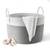 Cotton Rope Laundry Basket, Viwril Large Woven Laundry Storage Basket Dirty Clothes Hamper Tall Woven Baby Nursery Organiser with Handle for Diap