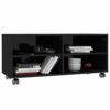 Ausla TV Stand for Living Room with 4 Wheels Mobile TV Table Modern Wooden TV Stand with 4 Open Compartments Glossy Black 90 x 35 x 35 cm