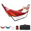 Hammock with Stand, Double Cotton Hammock with Spreader Bars, Space-Saving and Adjustable Steel Stand Perfect for Garden Camping Travel Backyard,