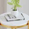 Plant Display Stand Compact Round Side Table 60cm Tall Telephone Table White Marble Console Table for Hallway Balcony Living RoomSize30  30  60cm