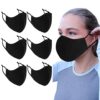 6 Pack Black Cotton Face MasksFace Masks WashableReusable Face MaskFace Covering3Layers Breathable Cloth Face Masks With Adjustable Ear Loops For