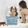 TSHAOUN Travel toiletries Makeup Bag Smile Printing Corduroy Toiletry BagMakeup Organiser Bag Mini Cosmetic Bag for Women Girls Blue