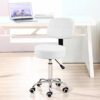 KKTONER Round Rolling Stool with Back PU Leather Height Adjustable Swivel Drafting Work SPA Salon Stools Chair with Wheels (White)