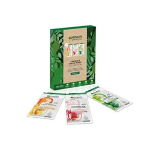 Garnier Ampoule Sheet Mask Collection Gift Set with 3 Fast Action Ampoule Face Masks Pampering Beauty Gift For Her for Men  Women Vegan Sheet Mas
