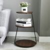 Cutfouwe Round Side Table Wood And Metal Industrial Design Coffee Table 3 Levels Bedside Table Sofa TableH61cm