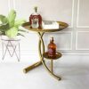 NXYJD Sofa Side Table Corner Table Iron Tray Side Table Living Room Balcony Small Round Table Bed Cabinet Color  Gold