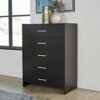 Home Source Chest of Drawers Black Bedroom Furniture 5 Drawer Silver Handles Metal Runners
