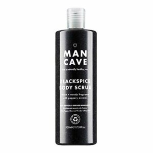 ManCave Blackspice Body Scrub 500ml for Men Warm  Woody Aroma Exfoliate  Cleanse Skin Natural Formulation Vegan Friendly Tube made from Recycled