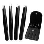 Sularpek 4 Pcs EyebrowsTweezers Professional Tweezers Set Stainless Steel Eyebrow Tweezers with Leather Case Tweezer Set for Ingrown Hair for Eye