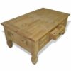 SHENGFENG Coffee Table Brown with a Drawer Side Table or Living Room Table Solid Pine Wood 100 x 60 x 45 cm
