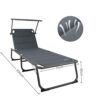 Homecall XXL Aluminium Sun Lounger with Sun Roof Three-Legged Beach bed 200x70 cm Maximum Load 150 kg, Grey textilene, Quick Dry Foam