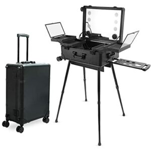 EBANKU Rolling Makeup Train Case with Lighted Mirror 24inch Large Make up Cosmetic Orgainzer Box Travel Case with Bluetooth Professional Protable