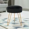 TOUCH-RICH Velvet Footrest Stool Ottoman Round/Square Modern Upholstered Vanity Footstool Side Table Seat Dressing Chair with Golden Metal Leg(Bl