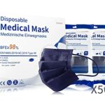 Medical Disposable Face Mask Type IIR 50 Units Navy Blue CE Certified BFE 98 EN 146832019AC2019