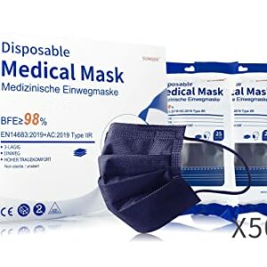 Medical Disposable Face Mask Type IIR 50 Units Navy Blue CE Certified BFE 98 EN 146832019AC2019