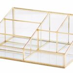 Makeup Organizer Antique Countertop Cosmetic Storage Box Glass Beauty Display Gold Spin Large Capacity Holder for Brushes Lipsticks Skincare Tone