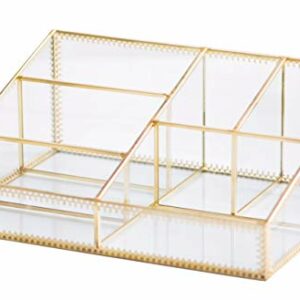 Makeup Organizer Antique Countertop Cosmetic Storage Box Glass Beauty Display Gold Spin Large Capacity Holder for Brushes Lipsticks Skincare Tone