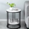 HQBL Minimalist Modern Faux Marble Round Coffee Table2Tier Sofa Side Table for Living Room Household EssentialsUnique Iron Frame Storage Shelf