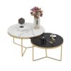 NATUOFurniture Modern Nesting Coffee Table Set of 2 Round Accent Coffee Table with Marble Top  Gold Metal Frame for Living Room Office Balcony