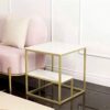 Square End Tables MetalModern Accent Side Table Compact Bedside Table for Living Room Bedroomwhite Marble Top and Shelf Iron FrameSize45  45  50C