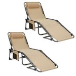KingCamp Sunlounger Sun Lounger Recliners Folding Sunbed Chaise Lounge Chair with Pillow  Side Pocket for Patio Garden Beach Pool Sunbathing Camp