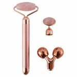 Electric Jade Roller Face Massager3in1100 Natural Rose Quartz Facial Roller KitSkin Care Beauty Roller Tool for AntiAgingAntiWrinkleSkin Tighteni