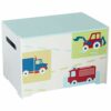 Vehicles Kids Toy Box - Childrens Bedroom Storage Chest with Bench Lid by HelloHome