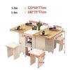 oiakus Drop Leaf Table Folding Dining Table Rectangle Wood Expandable Kitchen Dinner Table with Wheels and 4 Stools Small Space Dining Table for
