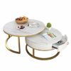WLKQ Round Coffee Table Tray Decorative Side Table with Drawer Metal Frame and Marble Table Top Side Table with Storage Set of 2 Suitable for Hot