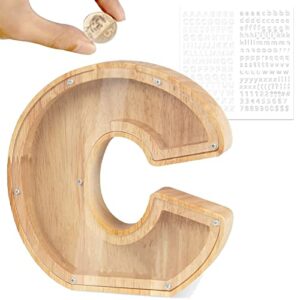 Mikytoper Wooden Letter Money Box, Personalised Piggy Bank, Money Jar for Kids, Creative Clear Money Bank for Birthday Gift/Home Decoration/Keeps