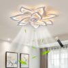 Becailyer 25in Modern Ceiling Fan with Lights, 50W Remote Control Dimming 5-Leaves Shape Led Flush Mount Ceiling Fan Lamp 6 Gear Wind Speed Quiet