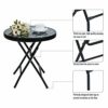 PHI VILLA Folding Side Table, Foldable Coffee Table, Outdoor Garden Table, Small Round Patio Table - Black