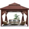 Ej.Victor Metal Gazebo, Pop Up Gazebo with Sides 3m x 3m, Canopy Outdoor, Marquee Garden Gazebo Metal Pergola for Event Shelter,Camping,Party Ten