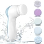 Facial Cleansing Brush Electric Exfoliator Facial Cleansing Spin Brush Set with 5 Brush Heads Face Massager for Gentle ExfoliatingRemoving Blackh