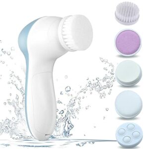 Facial Cleansing Brush Electric Exfoliator Facial Cleansing Spin Brush Set with 5 Brush Heads Face Massager for Gentle ExfoliatingRemoving Blackh