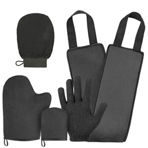 Emibele 5 Pack Self Tanning Mitt Applicator Kit with Exfoliating Glove Exfoliating Mitt Large Mitt Mini Mitt Tanning Back lotion Applicator for T