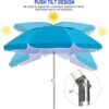 AMMSUN Folded Beach Umbrella with Tilt Portable Silver Coating Inside UV Protection Stripe for Travel,Sun and Outdoor Fits in Suitcase