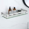 SAYAYO Bathroom Shelf Tempered Black Glass Shelf with Square Rail Wall Mounted 16 Inches, SUS304 Stainless Steel Brushed Nickel, EGC2000-40-LS